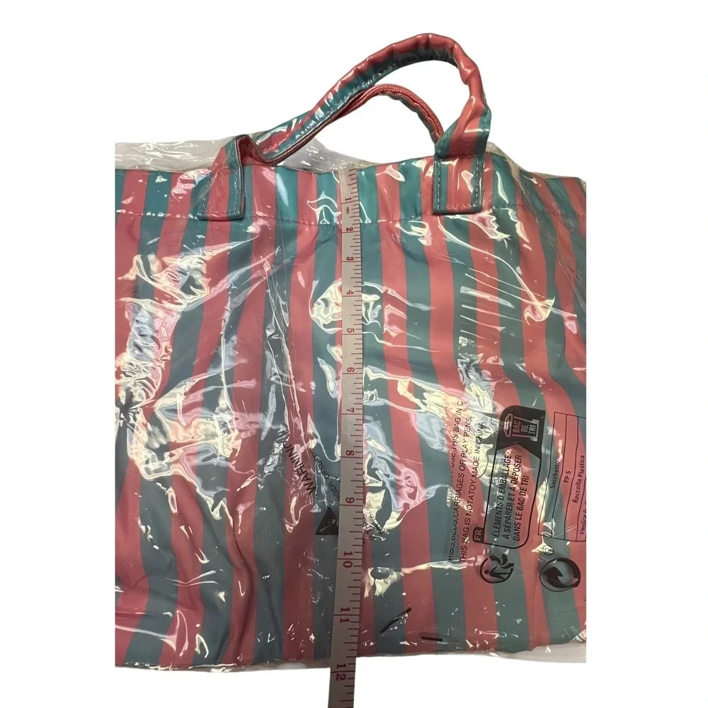 Tote Bag Large Pink Blue Striped PVC Waterproof Beach Shopping Errand New